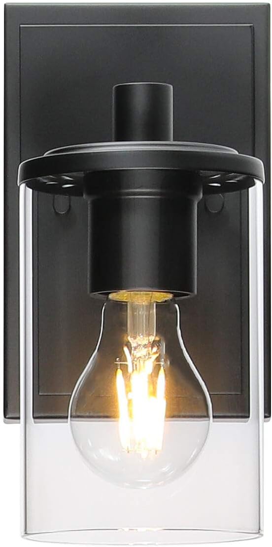 XiNBEi Lighting Wall Sconce 1 Light Bathroom Vanity Light with Glass, Modern Indoor Black Sconces Wall Lighting XB-W1240-1-MB