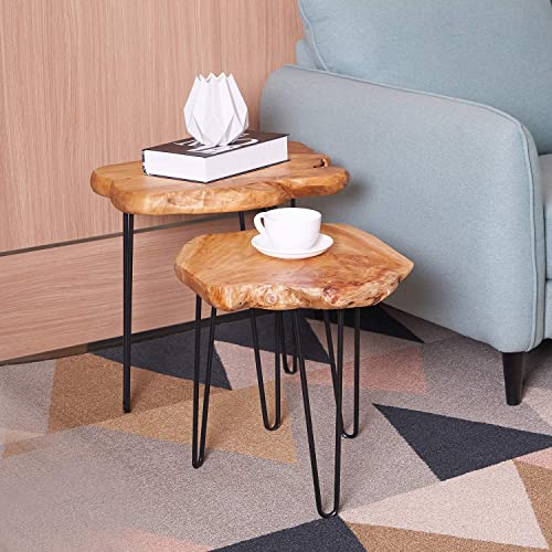 Nxn-Home Natural Edge Side Table, Live Edge End Table With 3 Hairpin Legs, Nightstand Plant Stand For Bedroom And Living Room(19" L X 16" W X 20" H) #TOP5