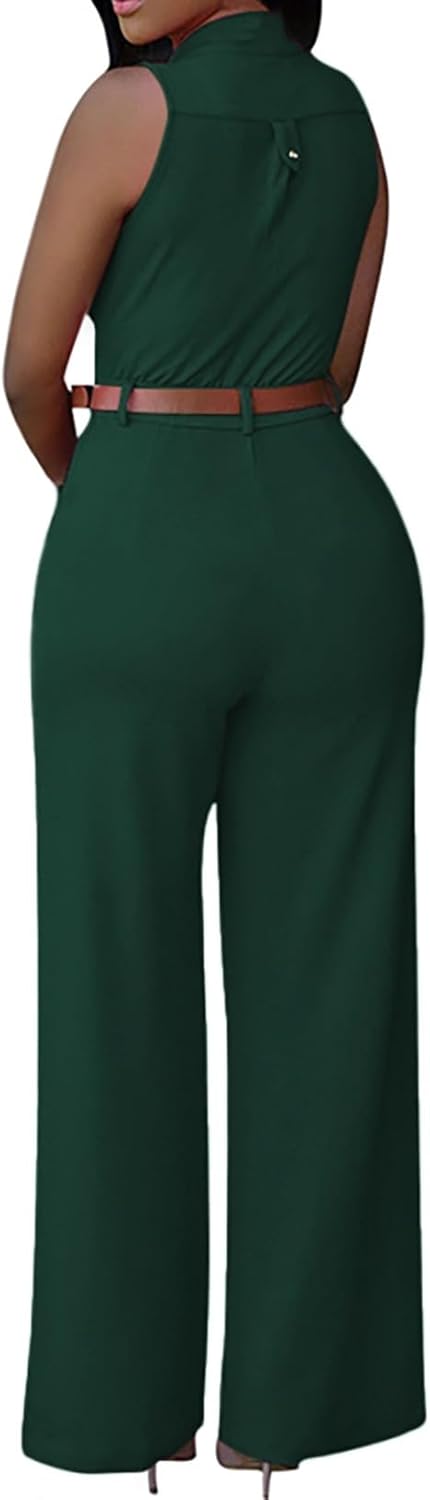 Pink Queen Jumpsuits for Women Dressy V Neck Sleeveless Wide Leg Long Pant Rompers Business Casual Outfits - Image 2