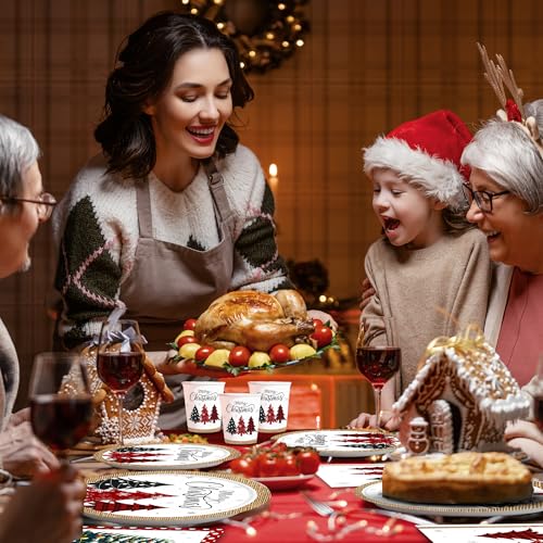 Christmas Paper Plates and Napkins(Serves 25), Christmas Plates Disposable, Included Dinner Plates, Dessert Plates, Napkins and Cups for Xmas Party Decorations – Image 5