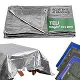 STREND PRO Telo impermeabile 15 x 20 m con occhielli, telo protettivo in PE 100 g/m² resistente ai raggi UV per giardino, campeggio e cantiere, argento