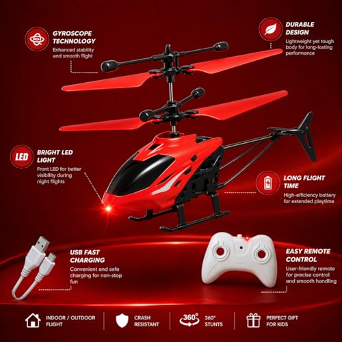 Image of Flying Helicopter Palm Sensing Flying Helicopter Flying for Kids, Girls, Boys, Children I Small Size I Pack of 1 I (Red Colour)