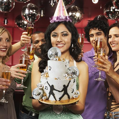 36 PCS 0.79Inch 1.57Inch 2.36Inch 3.15Inch Disco Ball Cake Decoration Ornaments Reflective Mirror Ball Cake Decoration 70s Disco Themed Party Decoration for Christmas Tree Dance Music