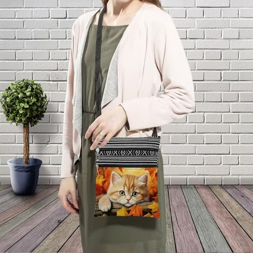 Maple Cat Messenger Bag Small Ethnic Pattern Printed Adjustable Strap Crossbody Zipper Bag Maple Cat Phone Bag Wallet Cute Shoulder Handbag for Women3