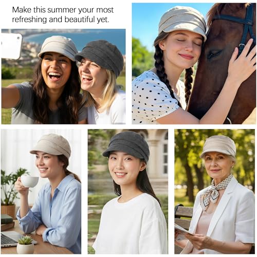 Gorra Newsboy Ababalaya de lino transpirable con visera ajustable miniatura 7
