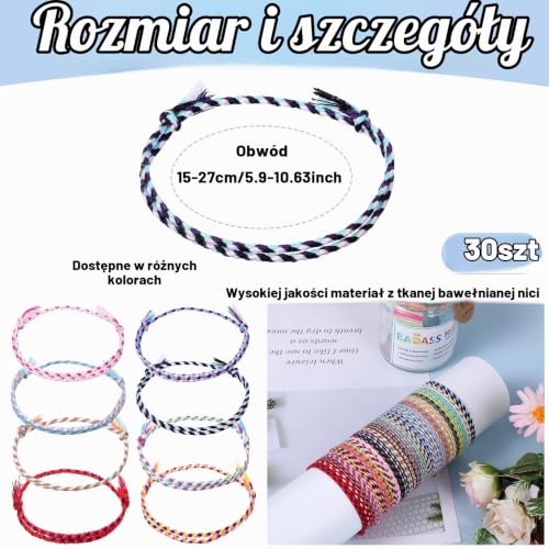30 kolorowych bransoletek przyjaźni z tkaniny dla kobiet i dziewcząt