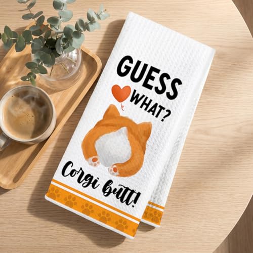 Image of 4 Pcs Funny Corgi Kitchen Towels 24x14 Inch, Corgis Decorative Waffle Weave Dish Towels, Dog Hand Tea Towels for kitchen Home Farmhouse Bathroom Decor, Corgi Gifts for Women Mom Friend Grandma