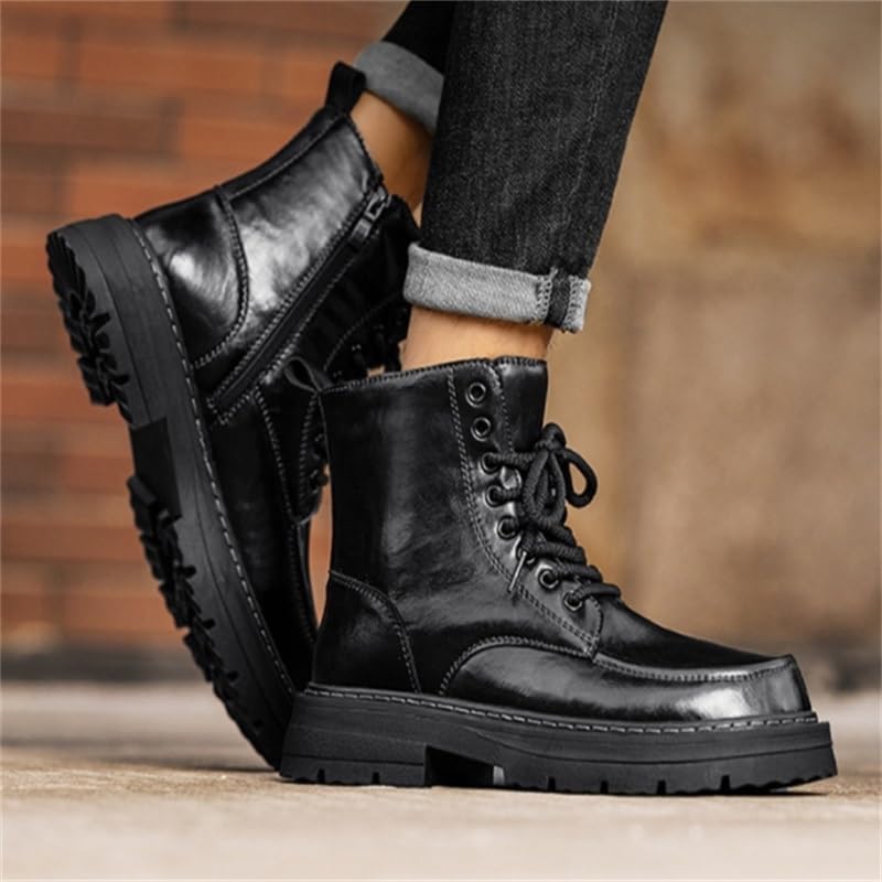 Men's Casual Leather Boots High-top work Shoes Thick-soled Lace-up Versatile Comfortable Breathable Non-slip wear-resistant Oxford Shoes for Men4