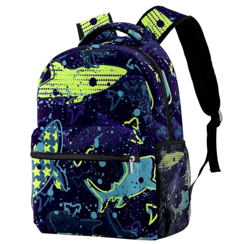Sac à dos d'école requin abstrait multicolore pour ados et enfants, taille 29.4x20x40cm