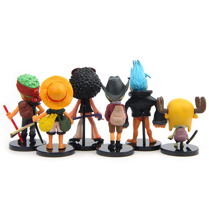 Image of Trunkin One Piece Manga Set of 6 Luffy Sanji Chopper Zoro Characters with Stand Action Figures Figurines Cute Small Toy Set, Rubber
