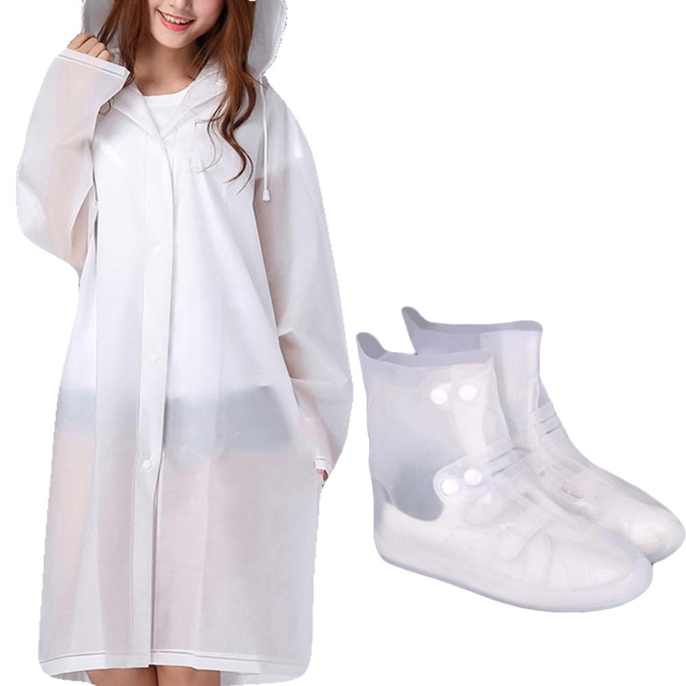 Kuty Rain Poncho with Shoe Covers, Rain Coat Adult with Hoods, Shoes Cover, Keeping Your Clothes and Shoe Dry from Rain, Snow, Reusable and Portable.