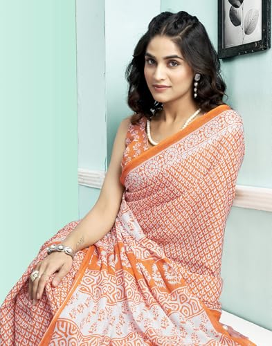 Image of SIRIL Women's Printed Cotton Saree with Unstitched Blouse Piece