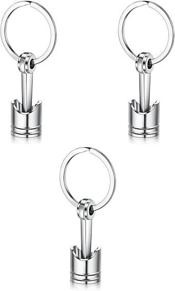 GLEAVI 3pcs Metal Piston Keychain Auto Piston Keychain Engine Keyfob