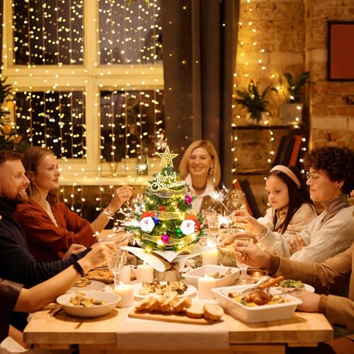 Nialnant Mini árvore de Natal de mesa, pinheiro artificial de 60 cm com luzes, pequena árvore de Nat