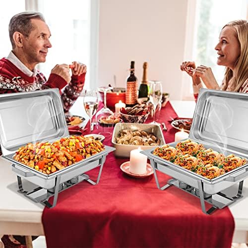 COSTWAY 2 Pack 9L Chafing Dish, Stainless Steel Food Warmers with Pans and Fuel Holders, Full Size Caterings Parties Buffet Server Warming Tray (Silver)