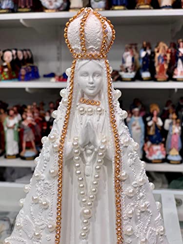 Imagem Nossa Senhora Aparecida Branca Pérolas 20cm Gesso
