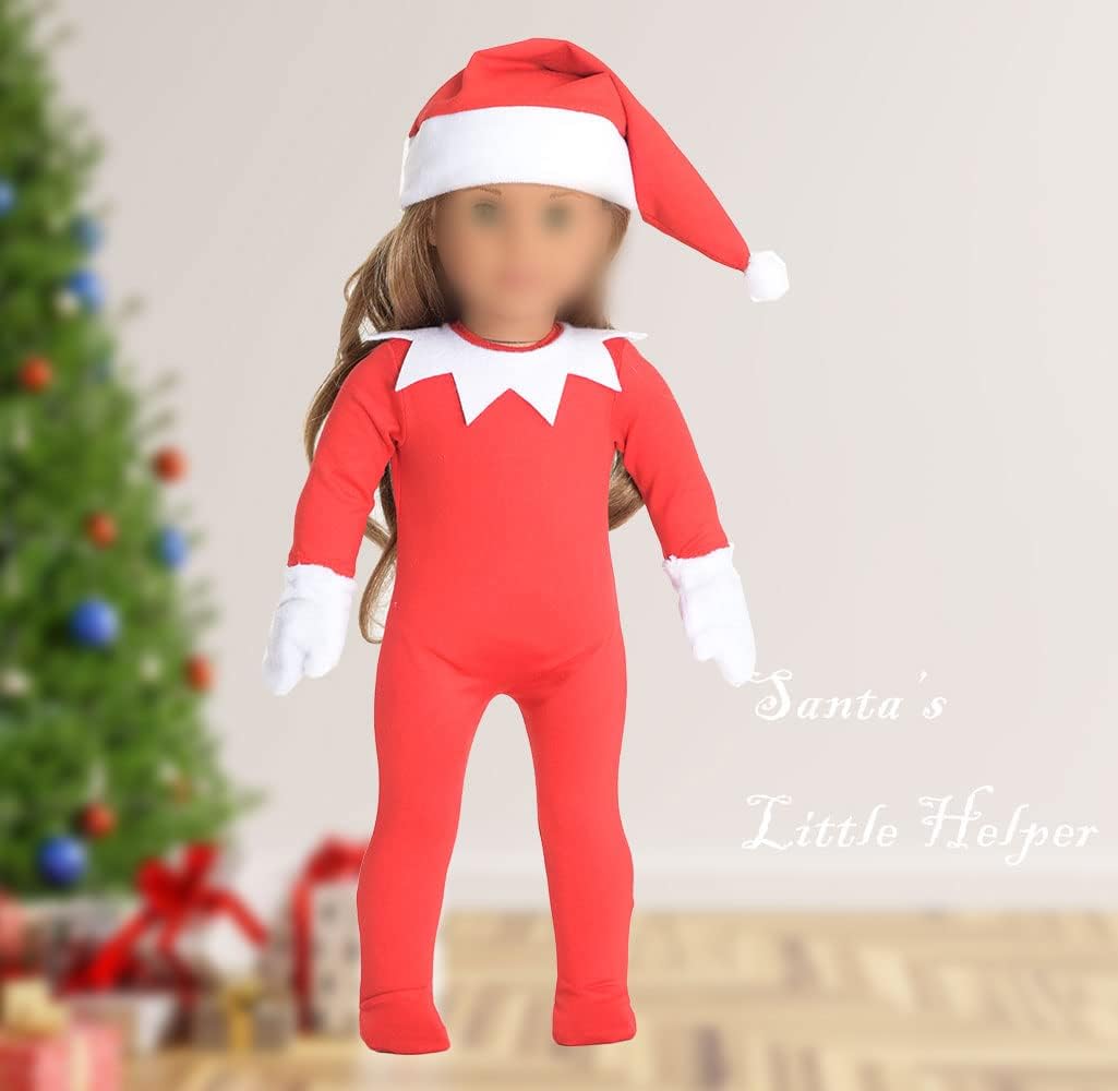 18 inch Christmas Doll Clothes, 18 inch Christmas Elf Clothing Costume Santa's Little Helper Outfit for 18 inch Doll