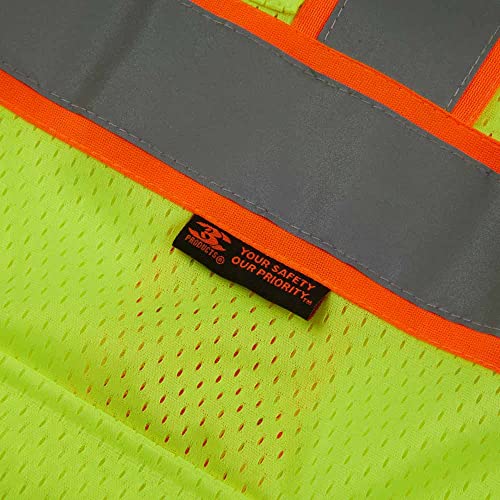 3C Products Ansi/Isea 107-2015 Class 2 Deluxe Mesh Multi Pockets Surveyor Vest Neon Green #TOP4