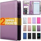 Server Book with 2 Zipper Pockets, Leather Server Books for Waitress, Waiter Book, Sturdy Waitress Book with Money Pocket and Zipper, Servers Book Serving Waitress Accessories Fit Server Apron, Purple