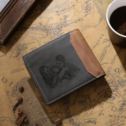 Image of Fathers Day Wallet Gift for Dad,Personalized Custom Photo & Name Wallets for Men Husband,Customized Leather Picture Wallet for Father's Day,Valentine's Day (Style 2)