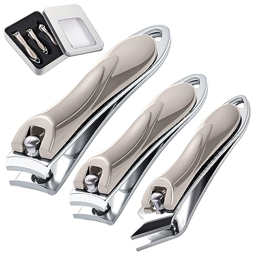3Pcs Nail Clippers, Heavy Duty Nail Clippers Toenail Clippers with Box Stainless Steel Ultra Sharp Nail Cutter for Thick Fingernail Toenail Men and Women Silver