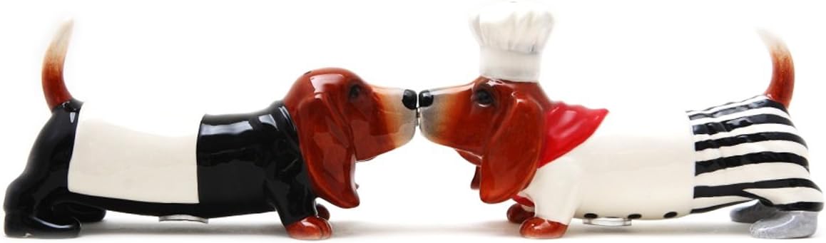 Pacific Trading Kissing Basset Hounds Chef Dogs Magnetic Salt and Pepper Shakers Set