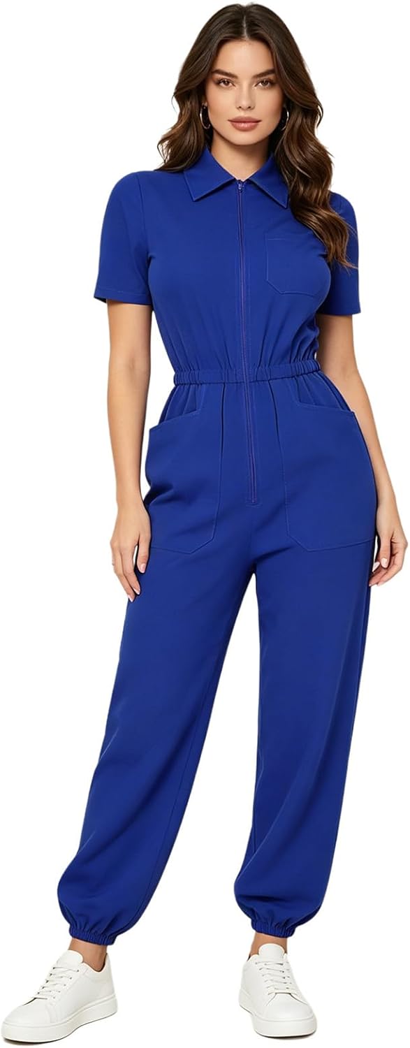 Oyolan Coveralls for Women Medical Nursing Uniform Mechanic Jumpsuit Oil-resistant One-piece Overalls