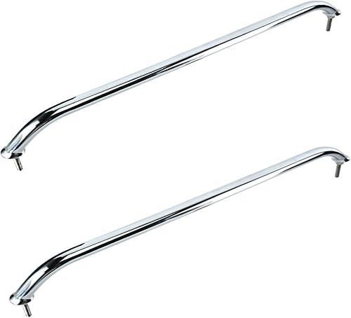Amarine Made Paquete de 2 barandillas de mano ovaladas de acero inoxidable pulido con brida y perno (23 pulgadas)