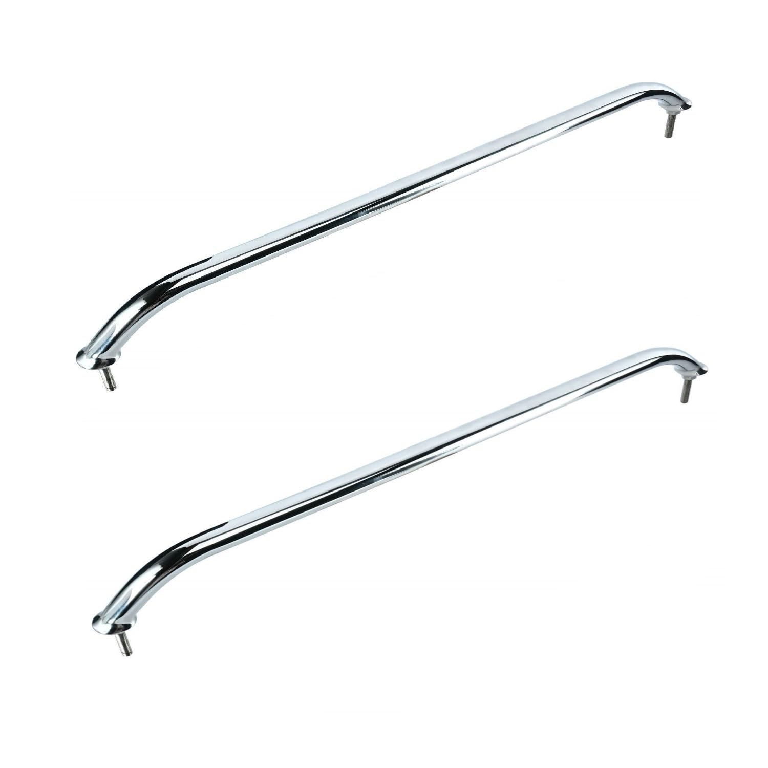 Amarine Made 2-Pack Polished Stainless Heavy Duty Oval Boat Marine Grab Handle Hand Rail with Flange & Stud (24")