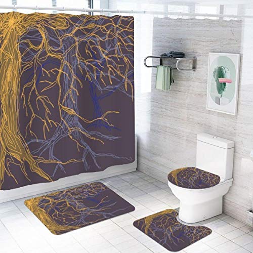 ZDDWLDL 4-Teilig Duschvorhang Set mit Rutschfesten Teppichen Toilettendeckel und Badematte Wasserdichtes Badezimmer…