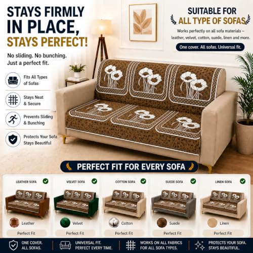 Image of Homerz Premium Chenille Fabric Sofa Cover | Soft, Durable & Dustproof | Decorative Couch Cover (Florida Chocolate, 5 (3+2) Seater, Seat Cover with Backrest)