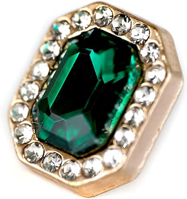 Craftisum Emerald Cut Green Rhinestone Sewing Shank Buttons 20 Pcs - 12X10mm, 1/2"