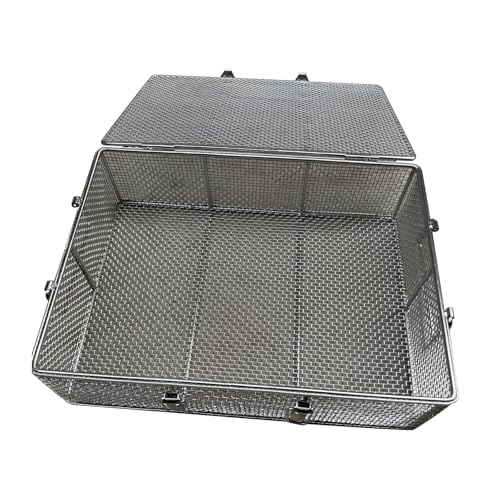 ZomoQryn - Surgical Sterilization Instrument Tray with Lid 304 Stainless Steel Disinfection Sterilization Ultrasonic Basket Made of Stainless Steel with Handles Suitable for Operating Rooms 40x20x15cm