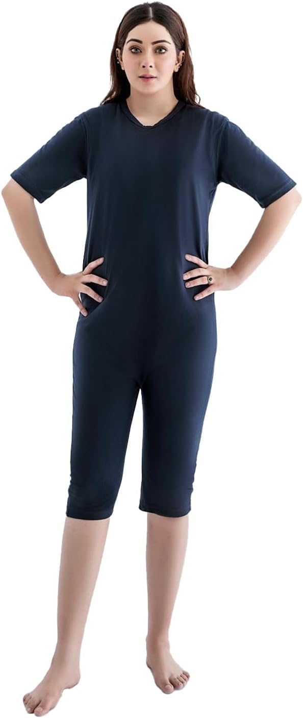 Comfort & Care Unisex Pflegebody Unterhemd und Unterhose, Kurzarm Dunkelblauer Anzug mit Rückenreißverschluss