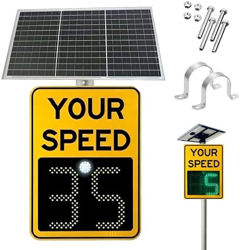 Solar-Powered Traffic Safety Radar Sign - 23.6x34.4 LED Flashing Alert, Durable Aluminum, Easy Mounting Accessories, Boost Road Safety Visibility & Awareness