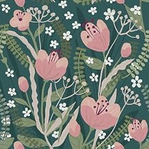 VaryPaper 17.7x78.7 Green Pink Floral Peel and Stick Wallpaper Vintage Boho Contact Paper for Cabinets Waterproof Removable Self Adhesive Wall Mural for Bedroom Accent Wall
