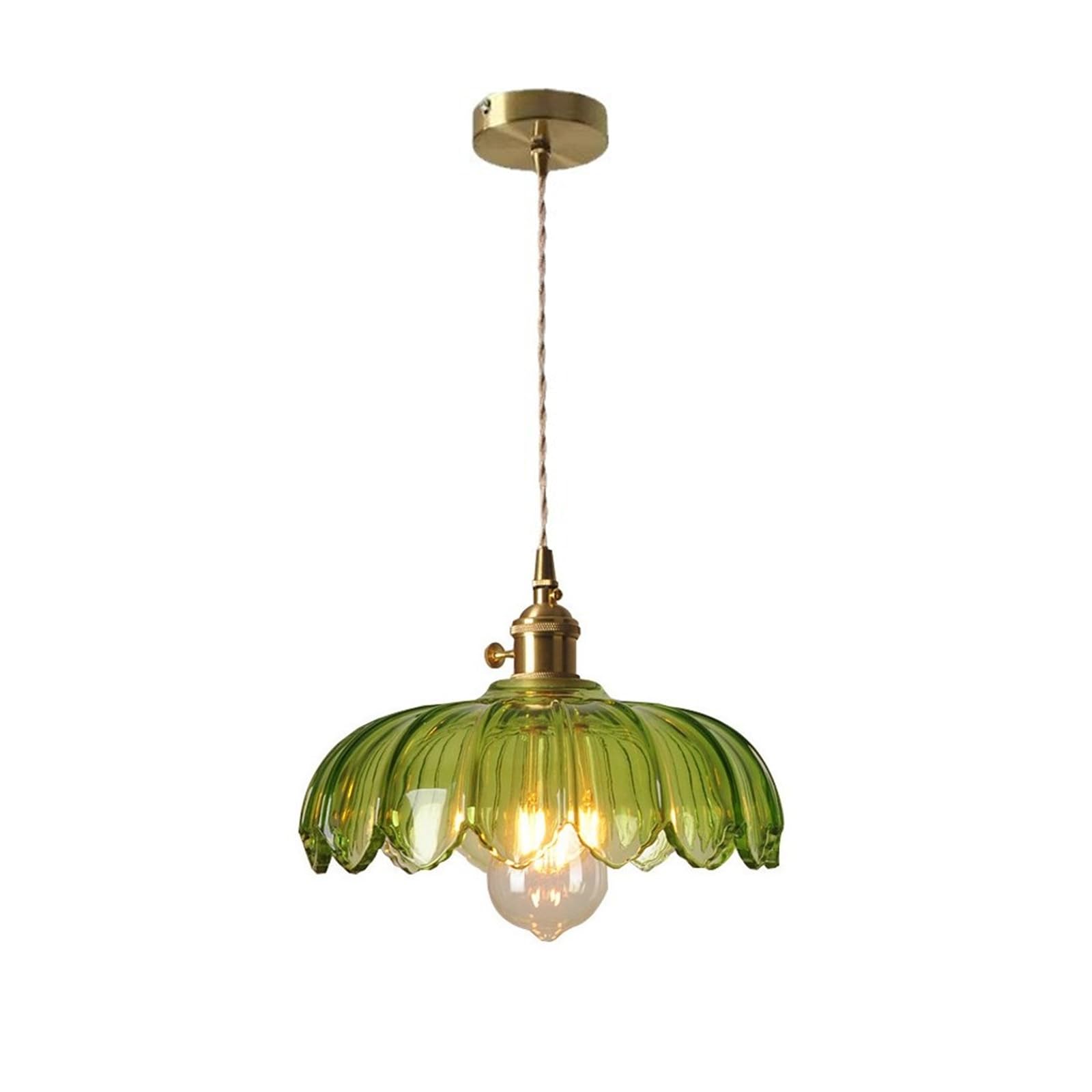 Lámpara Colgante de Cristal de Loto,Luz Colgante de Techo de Latón Vidrio Vintage,E27 Lámpara de Araña Industrial Lámpara de Techo Salón para Cocina Pasillo Comedor(Verde)