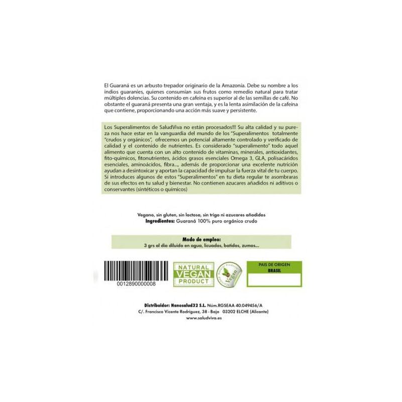 Guaraná en Polvo Bio 100g | Energizante Natural | Fuente de Cafeína Vegetal | Salud Viva