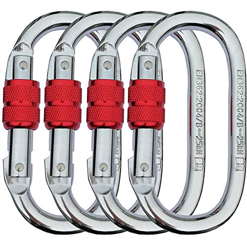 CARAPEAK 25kN Heavy Duty Oval Steel Screwgate Locking Climbing Carabiner, 4 Pack High