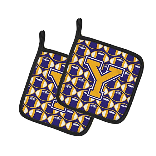 Caroline's Treasures CJ1064-YPTHD Letter Y Football Purple and Gold Pair of Pot Holders Kitchen Heat Resistant Pot Holders Sets Oven Hot Pads for Cooking Baking BBQ, 7 1/2 x 7 1/2