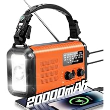 Emergency Crank Radio, 20000mAh / 74000mWh Solar Hand Crank Weather Radio with NOAA/AM/FM, Battery Powered Radio with Cell Phone Charger, Reading Lamp, Flashlight & SOS for Emergencies/Home Orange
