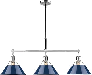 Golden Lighting 3306-LP PW-NVY Orwell Linear Pendant, Pewter with Navy B...