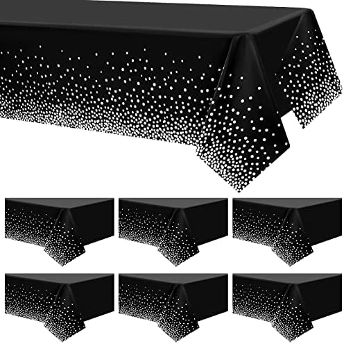 6 Pack Dot Tablecloths Table Covers 54" x 108" Black and Silver Dot Tablecloths Party Rectangle Tablecloths Disposable Waterproof Table Cloths Dot Confetti Table Covers for Party Picnic Birthday