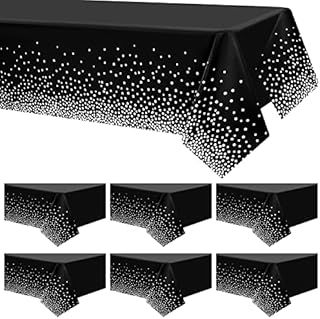 6 Pack Dot Tablecloths Table Covers 54" x 108" Black and Silver Dot Tablecloths Party Rectangle Tablecloths Disposable Waterproof Table Cloths Dot Confetti Table Covers for Party Picnic Birthday