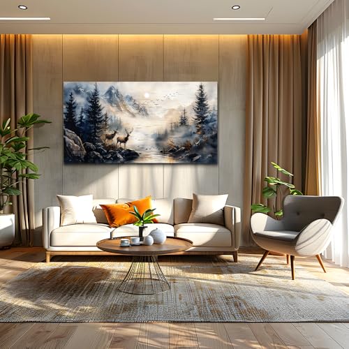 ERQINHUA Canvas Wall Art For Bedroom Large Wall Decor For Living Room Modern Office Decorations Abstract Ink Painting Elk Forest landscape Wall Pictures Artworks Ready To Hang Home Decor 20"X40"