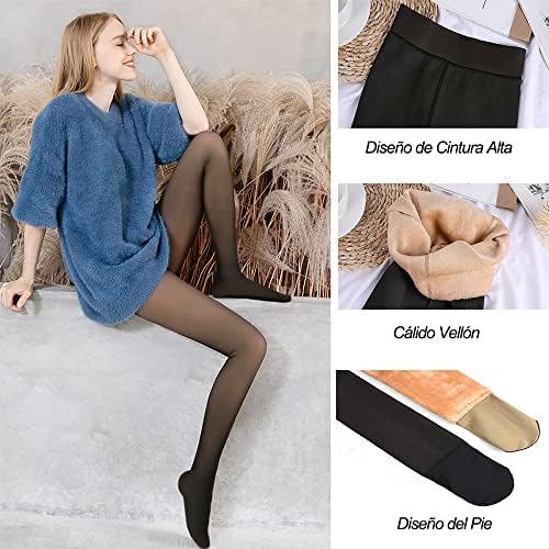 Medias Termicas Afelpadas, Pantimedias de Forro Polar Translúcido, Mallas Termicas Afelpadas