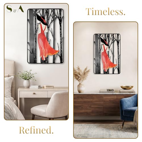 Image of S & A Elegant Lady in Red Gown Metal Wall Art Home Decor - Modern 3D Effect Decorative Panel with Realistic Gown Detail - Ideal for Living Room & Bedroom - 68cm x 46cm