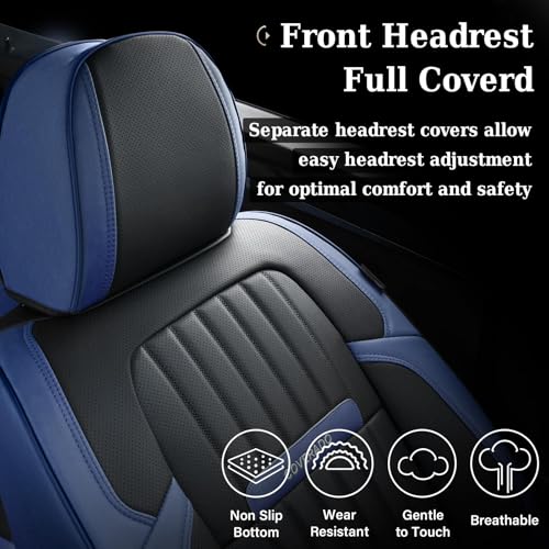 Image of Coverado Car Seat Covers Full Set, Nappa Leather Seat Covers for Cars, Car Seat Cushion Car Seat Protector, Front and Back Seat Protectors Cushions Universal Fit for Most Cars Vehicles(Blue&Black)