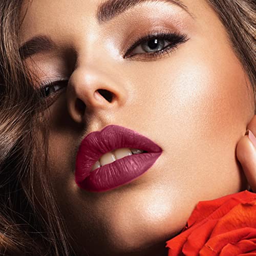 Maroon Red Lipstick Matte With Matching Lip Liner And Brush Kit Long Lasting Kissproof Waterproof Lightweight No Smudge Talc-Free And Paraben-Free - Mara #TOP1
