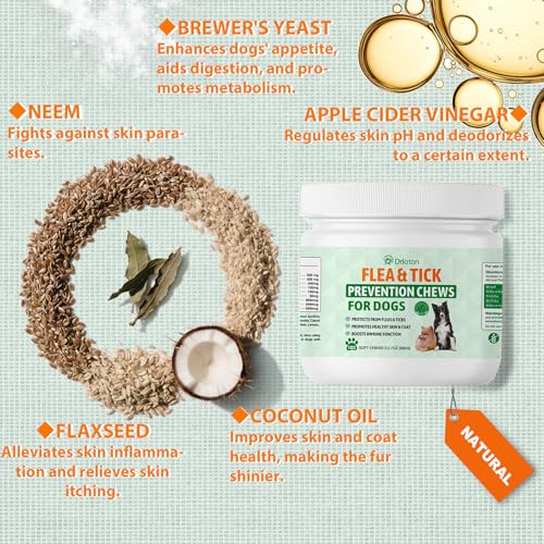 Drloton Flea and Tick Prevention for Dogs Chewables, Natural Dog Flea and Tick Treatment Chewable Supplement, Milk Flavor